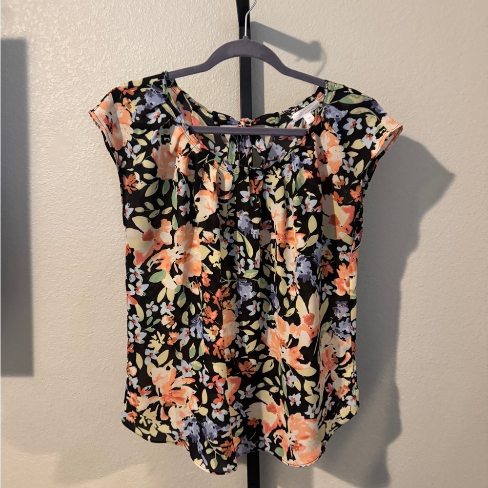 LC Lauren Conrad Black Floral Blouse